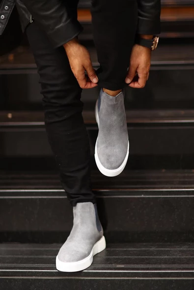 Shoetyle - Gri Hakiki Deri Süet Erkek Chelsea Bot   250-041 - Resim 3