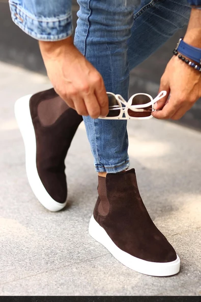Shoetyle - Kahverengi Hakiki Deri Süet Erkek Chelsea Bot   250-041
