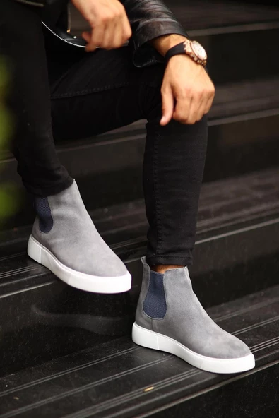 Shoetyle - Gri Hakiki Deri Süet Erkek Chelsea Bot   250-041 - Resim 2