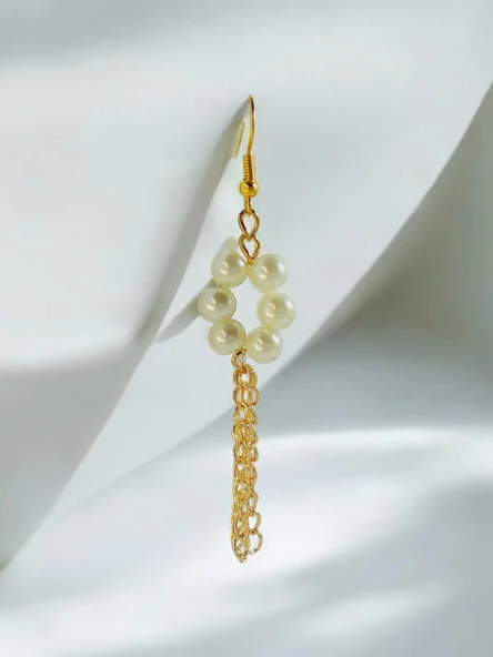 İnci Boncuk Zincir Saçaklı Sallantılı Aesthetic Soft Vibes Vintage Çiçek Figürlü Tasarım İnci Küpe - 2