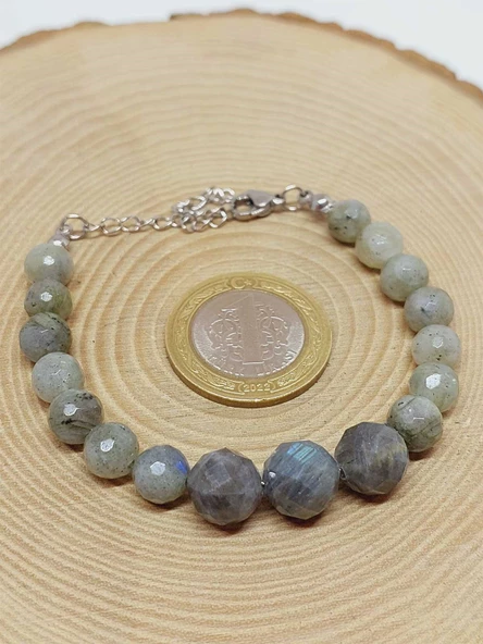 Parlayan Yıldızlar Serisi Labradorit Taşı Tasarım Bileklik - Resim 3