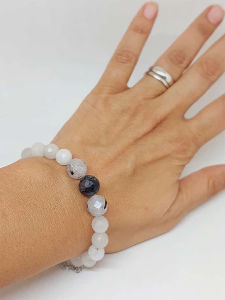 Parlayan Yıldızlar Serisi Rutil Kuvars (Beril) Taşı Tasarım Bileklik - Resim 2