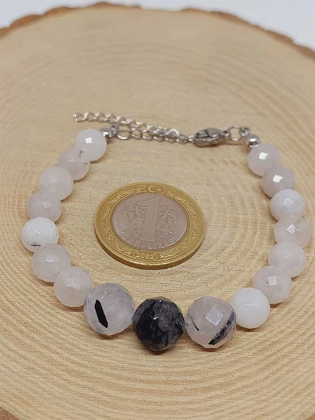 Parlayan Yıldızlar Serisi Rutil Kuvars (Beril) Taşı Tasarım Bileklik - Resim 3