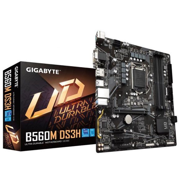GIGABYTE B560M DS3H DDR4 M2 PCIe NVME HDMI DVI DP PCIe 16X v4.0 1200p mATX - 1