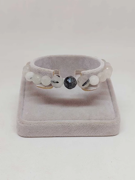 Parlayan Yıldızlar Serisi Rutil Kuvars (Beril) Taşı Tasarım Bileklik - Resim 4