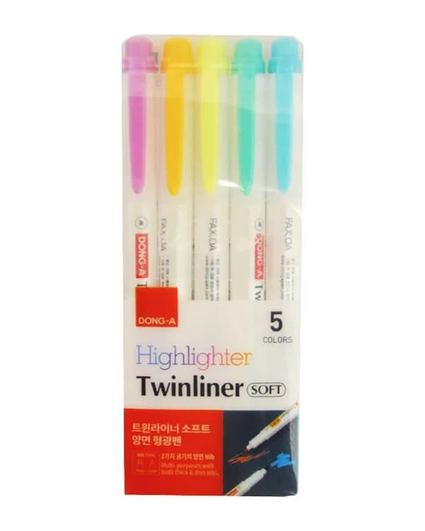 Dong A Twinliner Soft Çift Taraflı 5li Fosforlu Kalem Seti