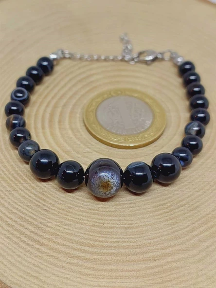 Galaksi Serisi Siyah Akik Taşı Tasarım Bileklik - Resim 3