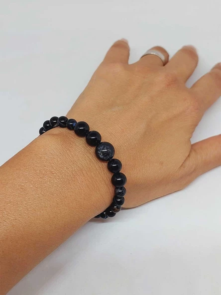 Galaksi Serisi Siyah Akik Taşı Tasarım Bileklik - Resim 2