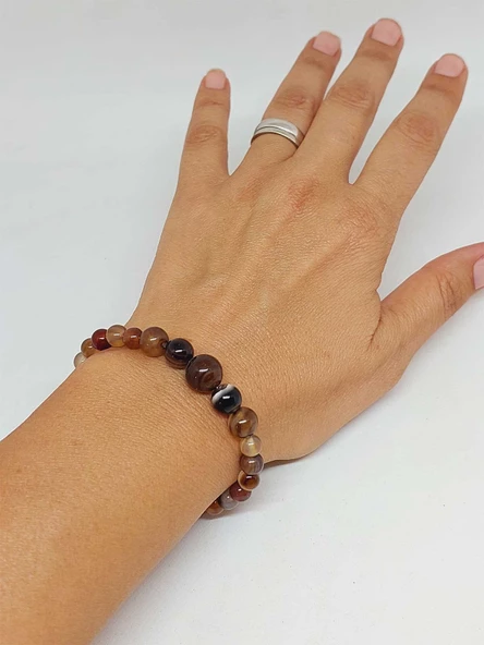 Galaksi Serisi Kahverengi Akik Taşı Tasarım Bileklik - Resim 2