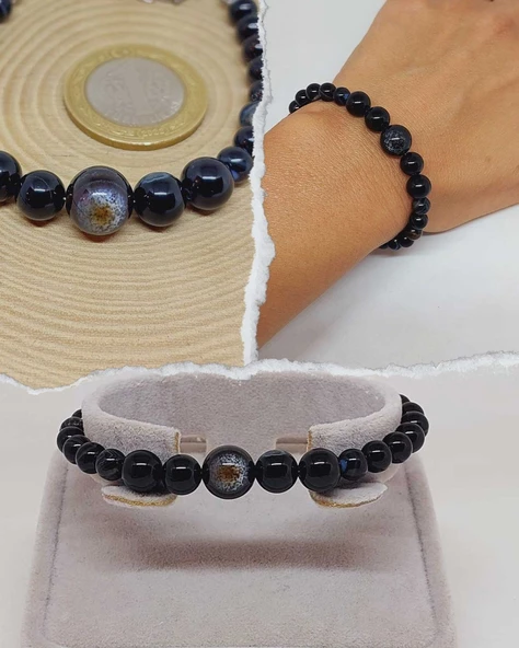 Galaksi Serisi Siyah Akik Taşı Tasarım Bileklik ürün görseli