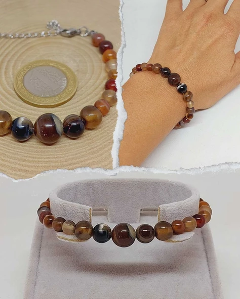 Galaksi Serisi Kahverengi Akik Taşı Tasarım Bileklik ürün görseli