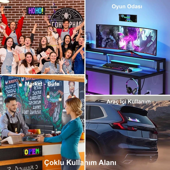 HyMark Programlanabilir 17x7cm Matrix Kayan Yazı Emoji LED Ekran Tabela Araba Bluetooth APP Kontrol USB LED - 7