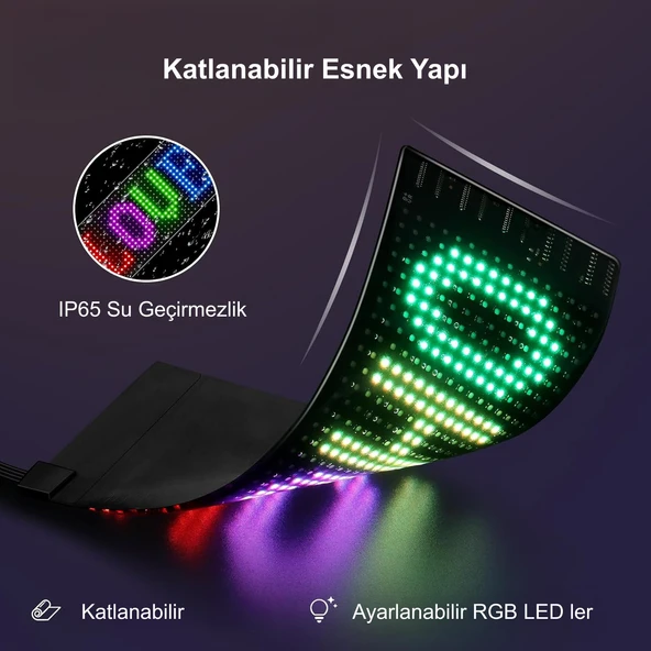 HyMark Programlanabilir 17x7cm Matrix Kayan Yazı Emoji LED Ekran Tabela Araba Bluetooth APP Kontrol USB LED - 4