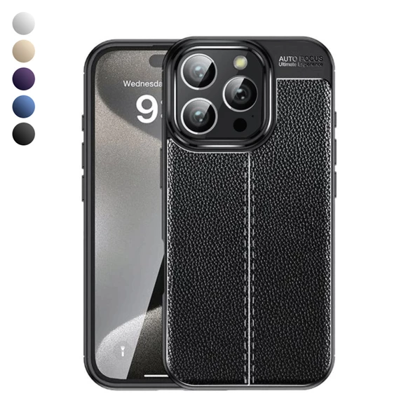 iPhone 16 Pro Max Kılıf Focus Deri Desen Silikon Arka Kapak