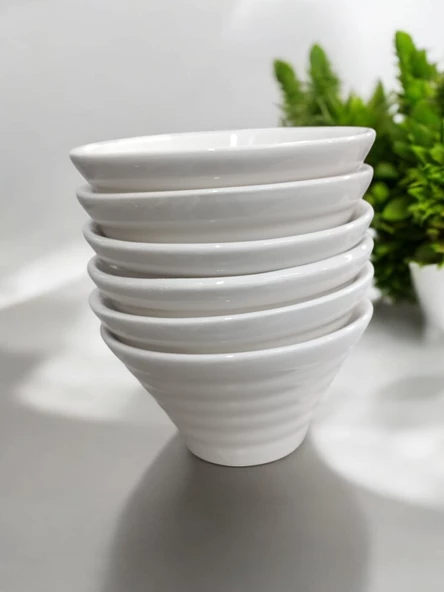 Evmutfak porselen 6 li çerezlik kahvaltılık kase 10 cm mini çerez tabağı krem renk - 2