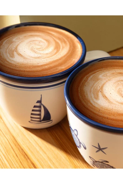 Marine Ocean 2'li Kupa Seti - Mavi/Beyaz - 245 ml - Resim 2