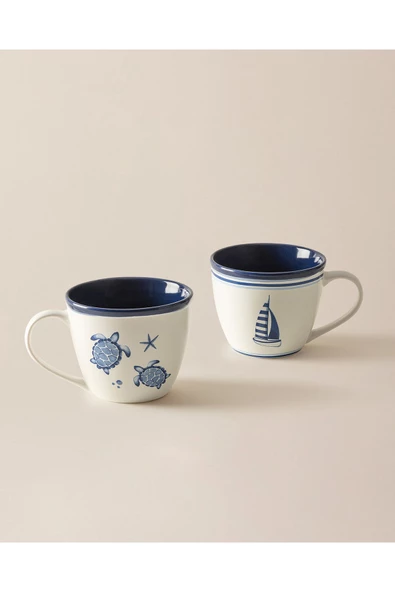 Marine Ocean 2'li Kupa Seti - Mavi/Beyaz - 245 ml - Resim 6