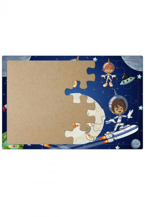 Uzay Kaşifleri  3-9 Yaş Çocuklar için 24 Parçalı Ahşap Puzzle Yapboz - 2