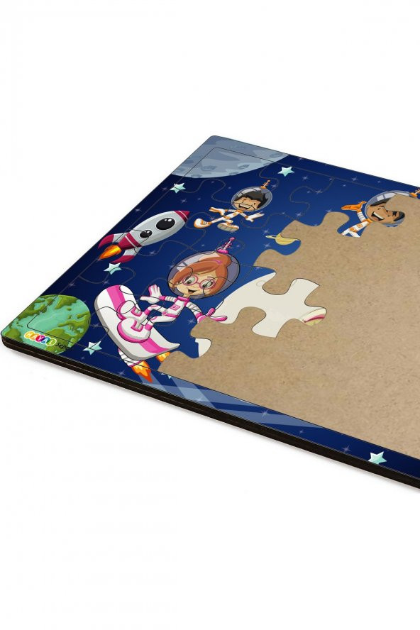 Uzay Kaşifleri  3-9 Yaş Çocuklar için 24 Parçalı Ahşap Puzzle Yapboz - 3