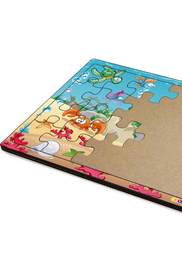 Yunus Balığı ve Arkadaşları 3-9 Yaş Çocuklar için 24 Parçalı Ahşap Puzzle Yapboz - 3