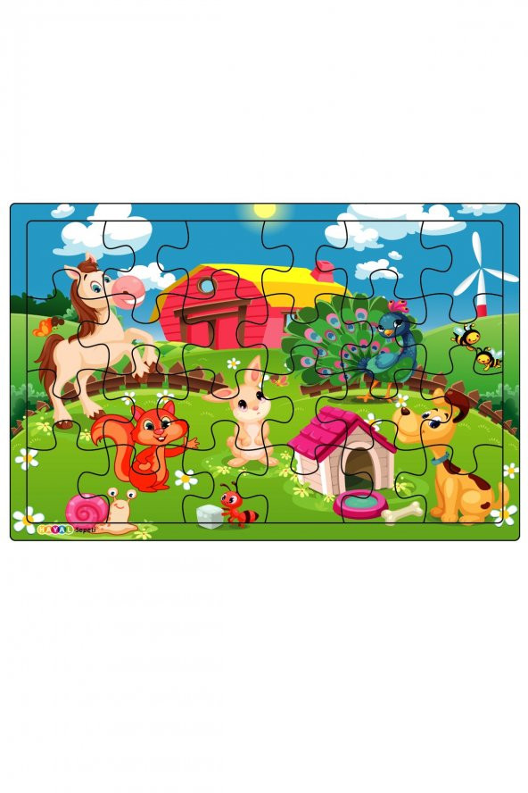 Sevimli Dostlar 3-9 Yaş Çocuklar için 24 Parçalı Ahşap Puzzle Yapboz