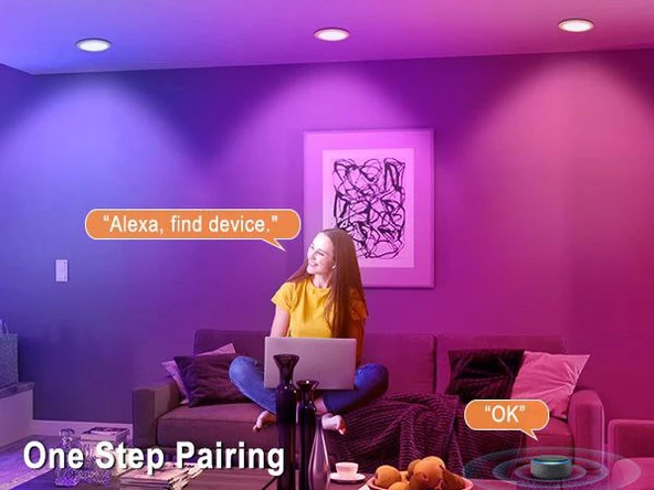 Spot GÖVME LED Lamba, Benzersiz Çok Renkli , Bluetooth, Echo ''Alexa'' Özellikli. 68-85 mm. Takım 4 adet. - 5