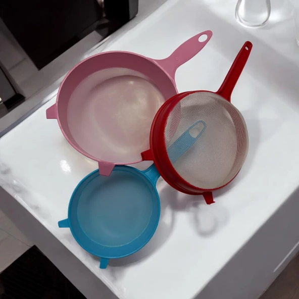 3 lü Plastik Un ve Süt Süzgeci, Katı ve Sıvı Gıdalar İçin Süzgeç Seti - 4