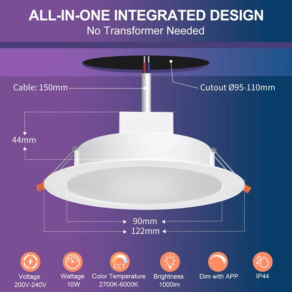 Spot GÖVME LED Lamba, Benzersiz Çok Renkli , Bluetooth, Echo ''Alexa'' Özellikli. 95-110 Mm - 11