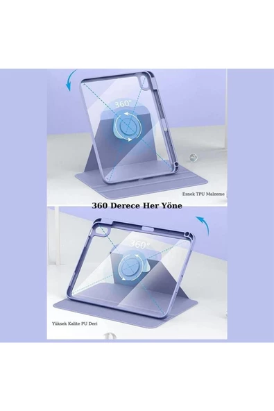 Ipad 10.9 Inç 10.nesil 2022 Lüx 360° Dönebilen Standlı Kalemlikli Kılıf - 8