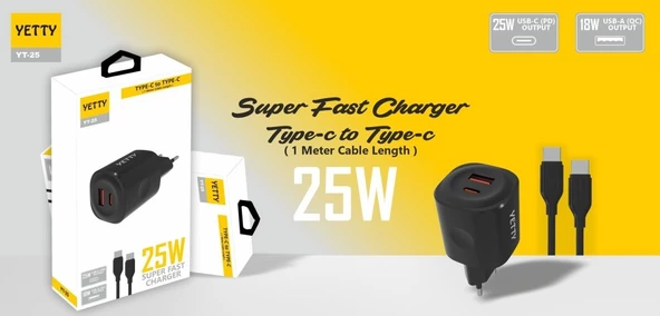 PDAteknoloji Yetty Çift Çıkışlı PD 25w 3.0 Type-C to Type-C 1m Hızlı Şarj Kablosu - Siyah (Yerli Üretim) - 3