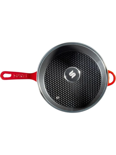 SÜREL Kapaklı Döküm Tava 28CM Kırmızı - 4
