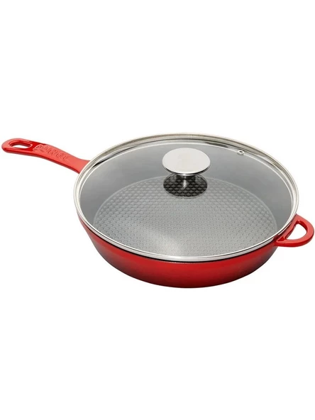 SÜREL Kapaklı Döküm Tava 28CM Kırmızı - 3