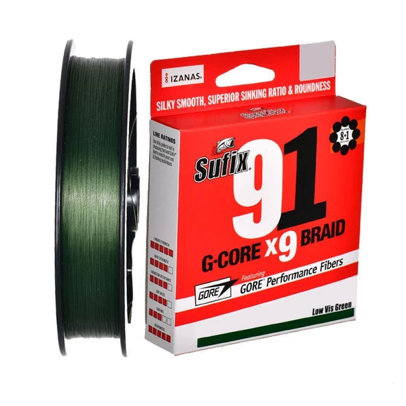 Sufix 91 G-Core x9 0.185 mm 150m Low-Vis Green 9 Kat İp Misina 9.5kg Çeker
