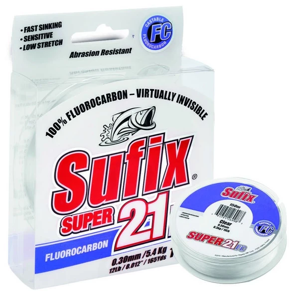 Sufix Süper 21 0.35mm 80m Clear Fluorocarbon Misina 9kg Çeker ürün görseli 1