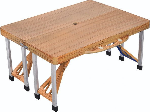 PRATİK ÇANTALI PİKNİK MASASI KAMP MASA 4 KİŞİLİK AHŞAP GÖRÜNÜM - 2