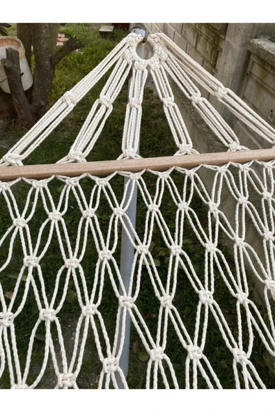 Makrome Salıncak Hamak El Örmesi Çift Katlı Tek Kişilik %100 Pamuk En 95cm Boy 2mt Taşıma Kp 150kg 5 mt Bağlama ipli - 4