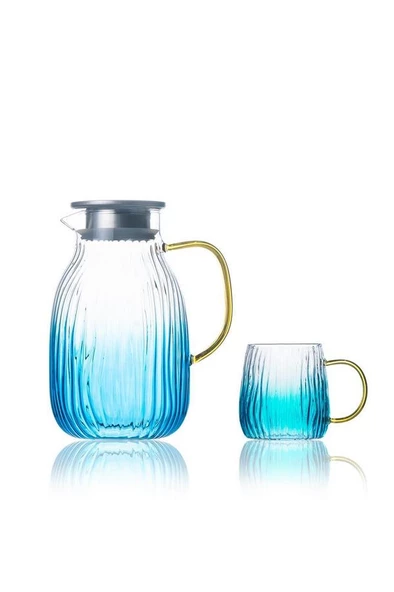 Acar 91 Mavi Cam Sürahi Seti 1800 ML + 4 Adet Bardak 350 ML - 2