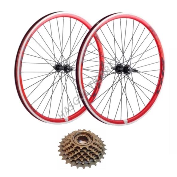 Hsgl Bisiklet 26 mtb Kırmızı çift Kat V Fren 36 D Jant 7 li Ruble Seti Hazır Akort Yapılı - 5