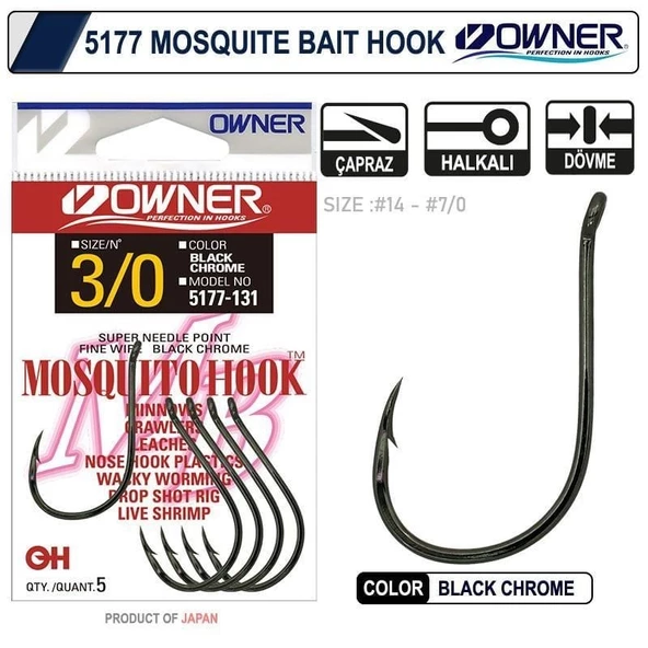Owner 5177 Mosquito Hook No:2-0 Black Chrome Sinek İğne 6 Adet ürün görseli