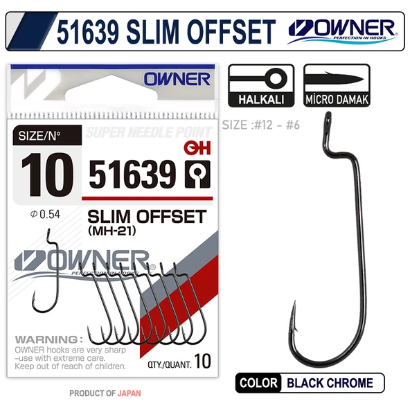 Owner 51639 Slim Offset No:6 Black Chrome İğne 8 Adet ürün görseli