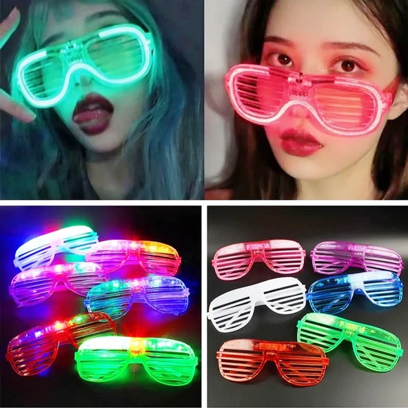 LED IŞIKLI GÖZLÜK IŞIKLI YILBAŞI PARTİ GÖZLÜĞÜ 5 Lİ SET MAVİ KIRMIZI PEMBE YEŞİL BEYAZ LED IŞIKLI - Resim 2