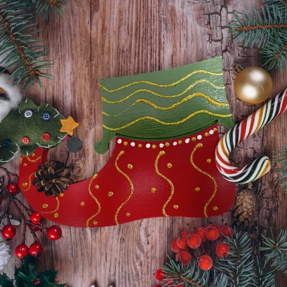 Elf Noel Ayakkabısı Şeklinde Sunumluk - Yılbaşı, Noel, Özel Etkinlik, Sunumluk - Resim 4