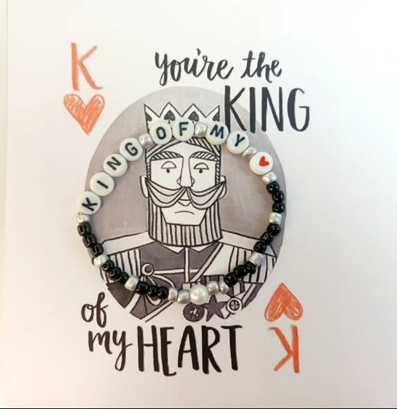 King Of My Heart - El Yapımı Mesajlı İnci Harf Boncuk Kalp Figür Detaylı Bileklik