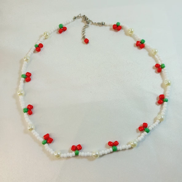 Kiraz Şekilli El Yapımı Boncuklu Aesthetic Soft Vibes Vintage Kolye - 4