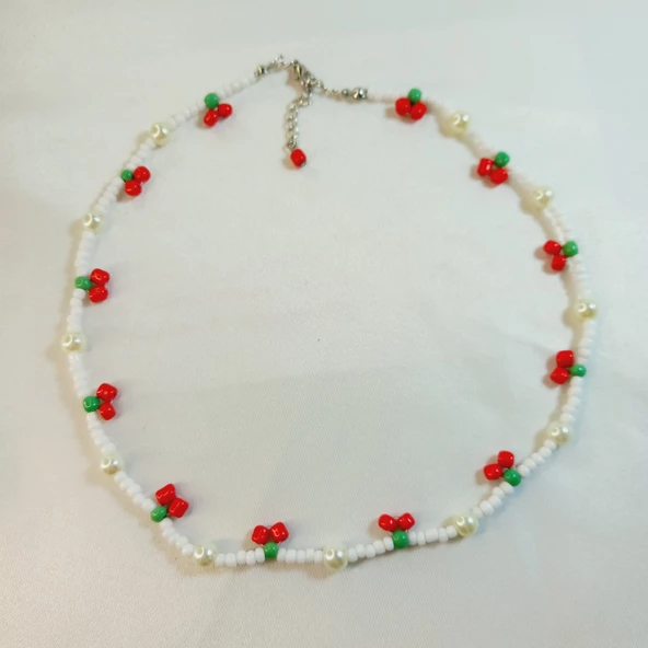 Kiraz Şekilli El Yapımı Boncuklu Aesthetic Soft Vibes Vintage Kolye - 3