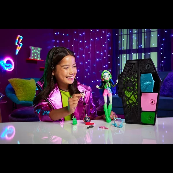 Orjinal Monster High Bebekleri Gizemli Arkadaşlar Neon Monster High Seri 3 Bebekleri Ghoulia - Resim 2
