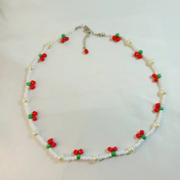 Kiraz Şekilli El Yapımı Boncuklu Aesthetic Soft Vibes Vintage Kolye - 2