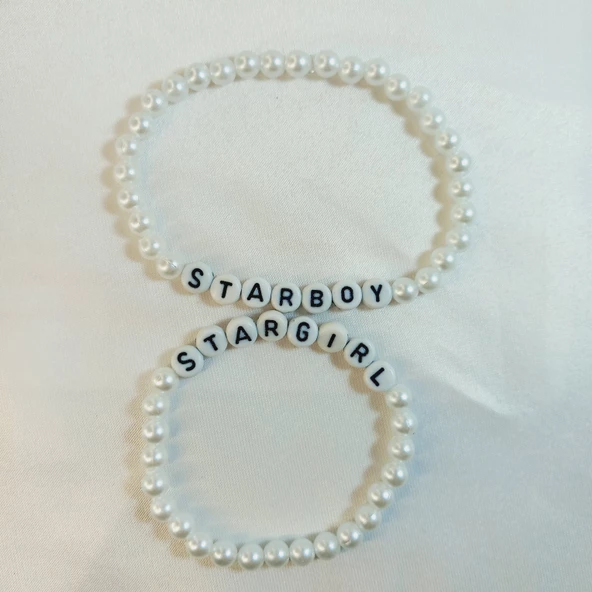 Starboy Stargirl Harf Figürlü İnci Boncuklu Aşk Özlem Sonsuzluk Çift Sevgili Bileklik Seti - 5