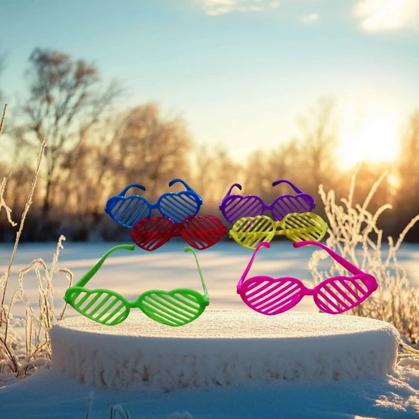 6 ADET YILBAŞI PARTİ GÖZLÜĞÜ KALPLİ SARI MOR KIRMIZI PEMBE YEŞİL KIRMIZI PARTİ GÖZLÜĞÜ PANJUR GÖZLÜK ürün görseli