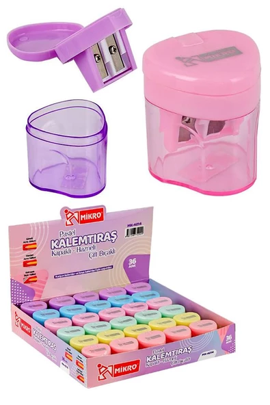 Kalemtıraş Çift Bıçaklı Hazneli 6 Renk 1 Paket MK-4014 Pastel Renkler iki Bıçaklı Jumbo Kalemtraş Kalem Açaçagı Plastik - 2